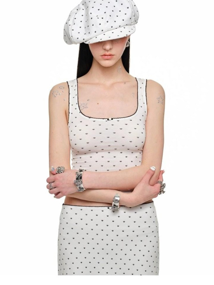 1JINN STUDIO Hollowout Office Classic Womens Polka Dot Stretch Viscose Midi Skirts