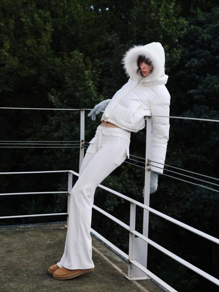 1JINN STUDIO Hooded Zip Cropped Top Slim Long Pants Casual Women Lounge Top & Pants Sets
