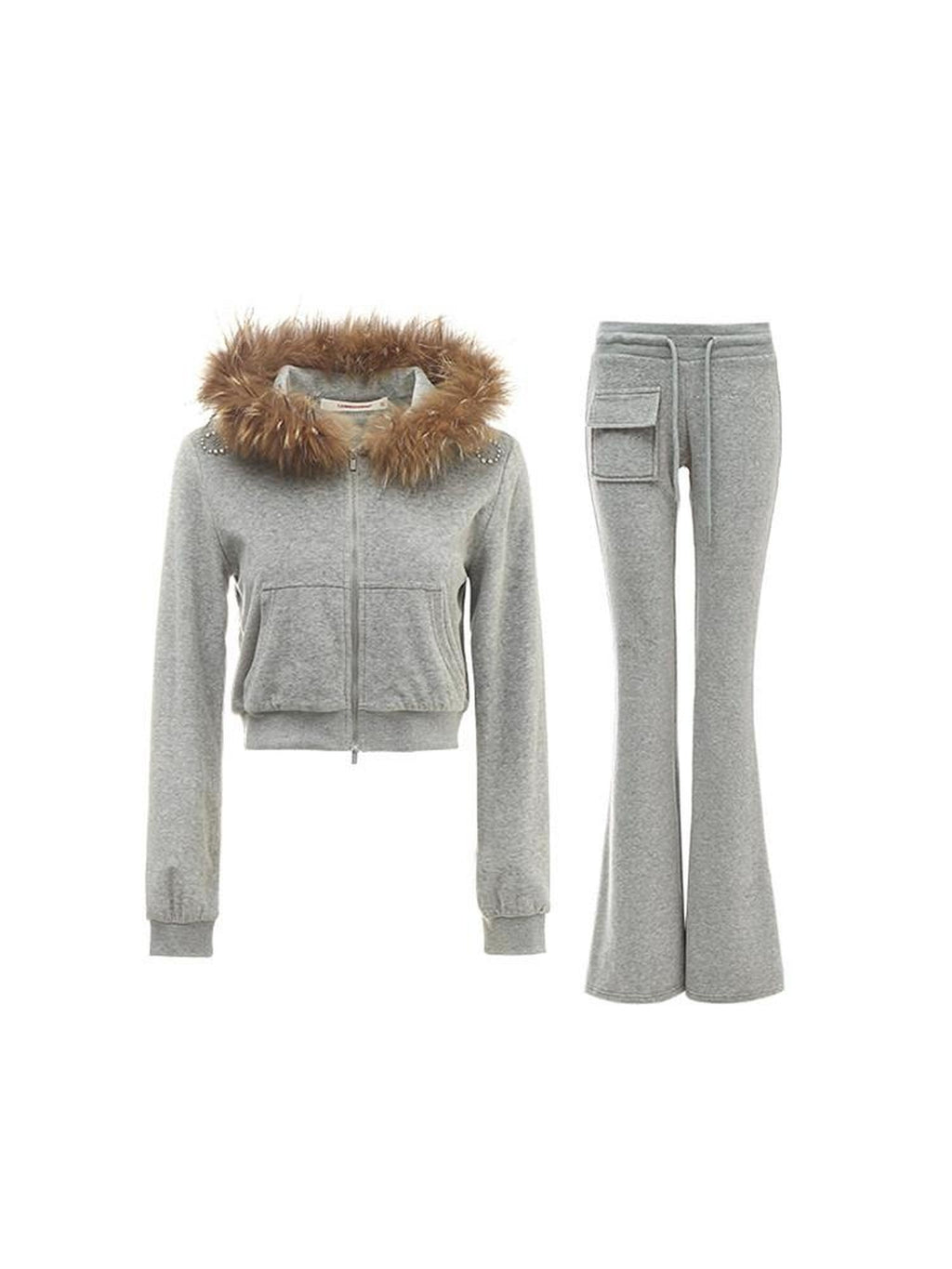 1JINN STUDIO Hooded Zip Cropped Top Slim Long Pants Casual Women Lounge Top & Pants Sets