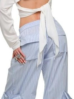 1JINN STUDIO Jacquard Pocket Office Workwear Natural Waist Women Wide Leg Pants