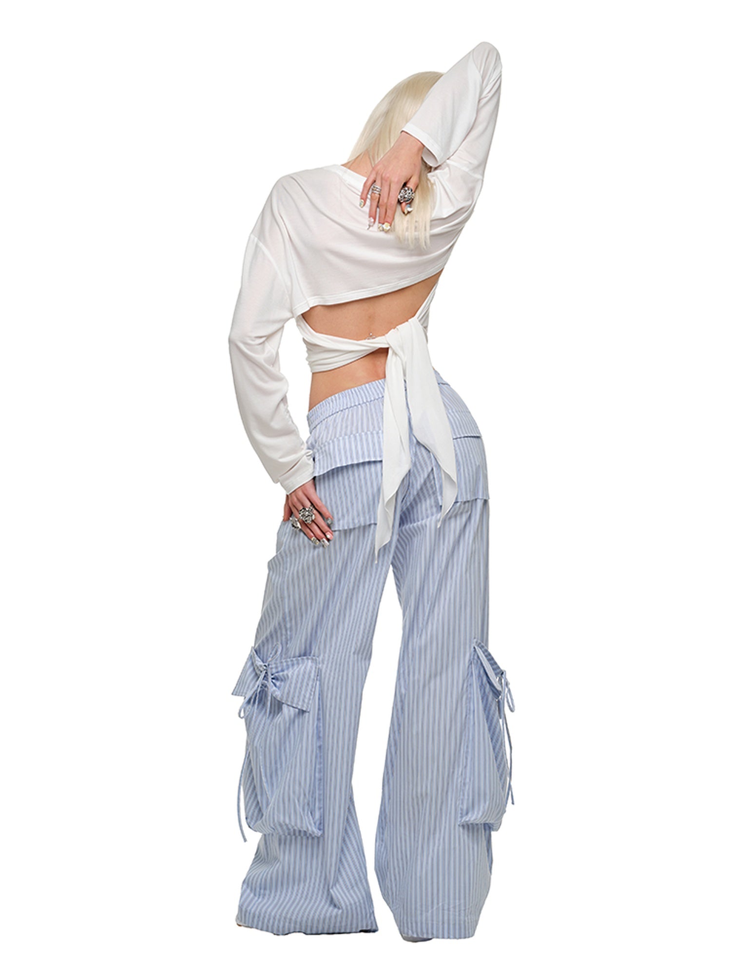 1JINN STUDIO Jacquard Pocket Office Workwear Natural Waist Women Wide Leg Pants