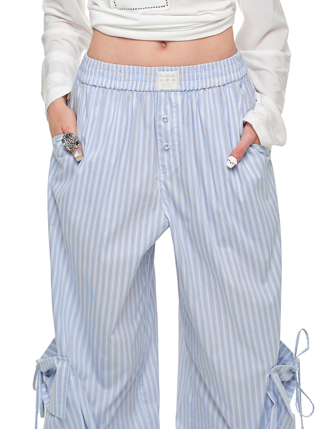 1JINN STUDIO Jacquard Pocket Office Workwear Natural Waist Women Wide Leg Pants