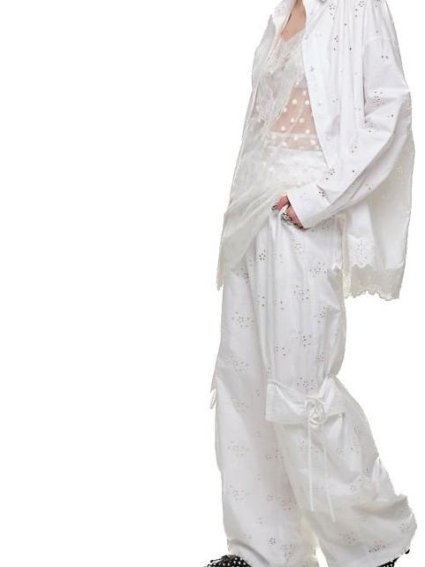 1JINN STUDIO Jacquard Pocket Office Workwear Natural Waist Women Wide Leg Pants