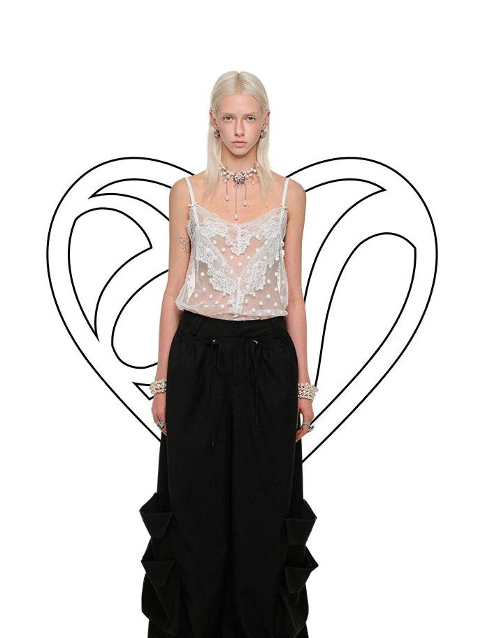 1JINN STUDIO Lace High Waist Spaghetti Strap Office Casual Women Polyester Mini Dresses