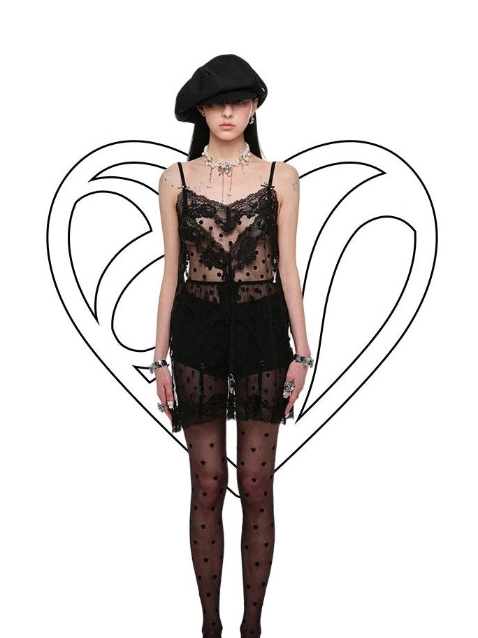 1JINN STUDIO Lace High Waist Spaghetti Strap Office Casual Women Polyester Mini Dresses