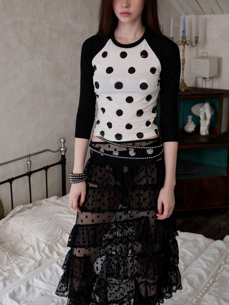 1JINN STUDIO Lace Low Waist Slim Fit Casual Women Polyester Tiered Maxi Skirts