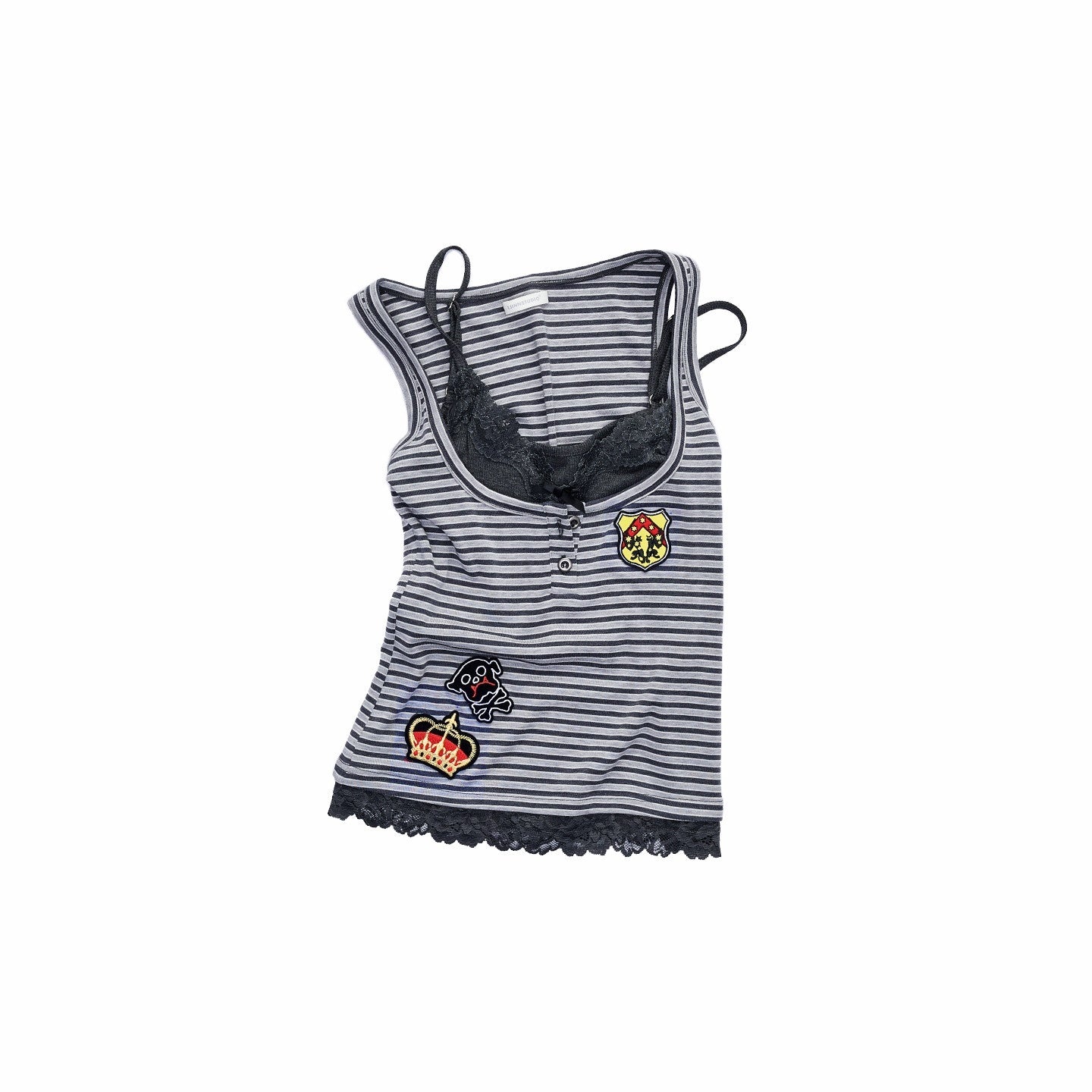 1JINN_STUDIO_Lace_Slim_U_Neck_Button_Short_Logo_Casual_Women_Black_Navy_Tank_Tops_MISSTT