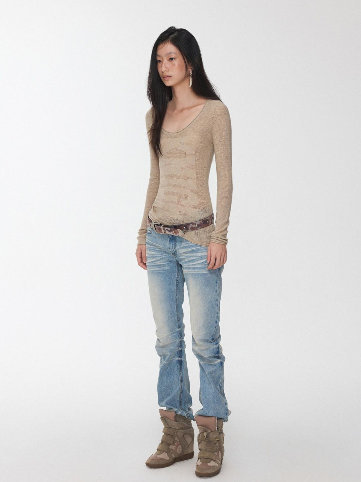 1JINN STUDIO Layering Slim Fit Crew Neck Women Solid Black Camel Olive Long Sleeve T-Shirts