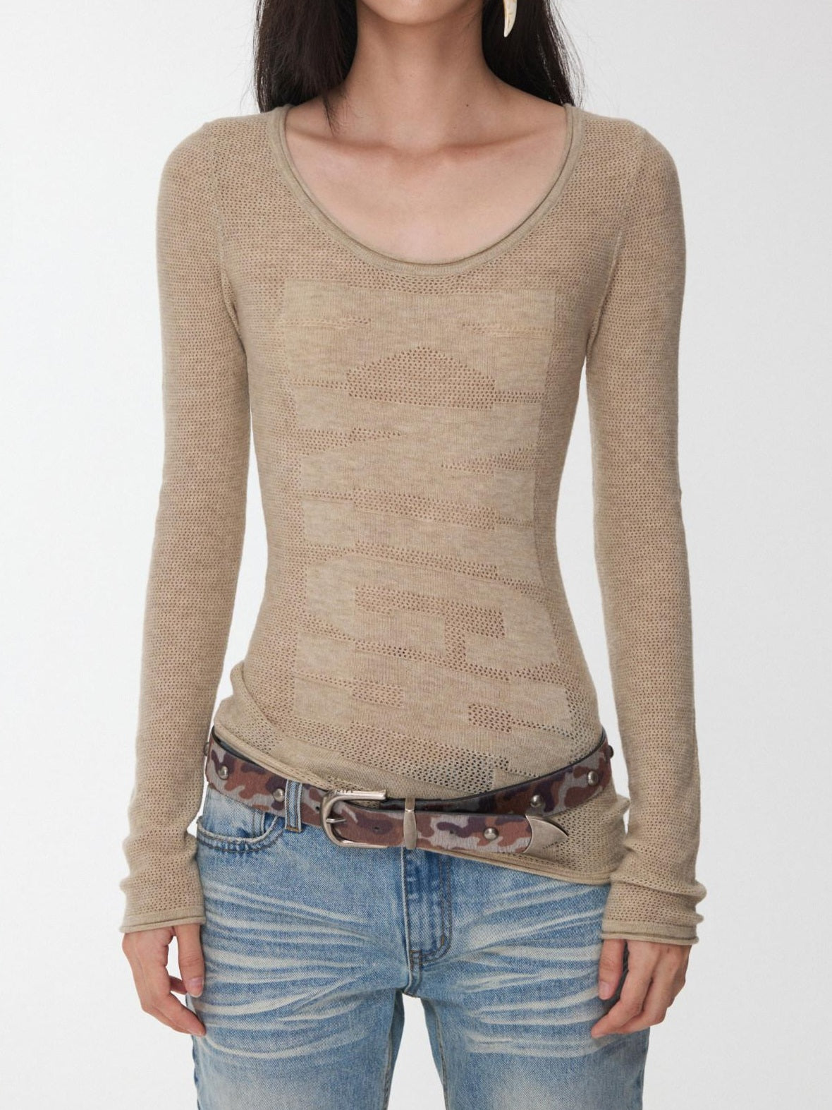 1JINN STUDIO Layering Slim Fit Crew Neck Women Solid Black Camel Olive Long Sleeve T-Shirts