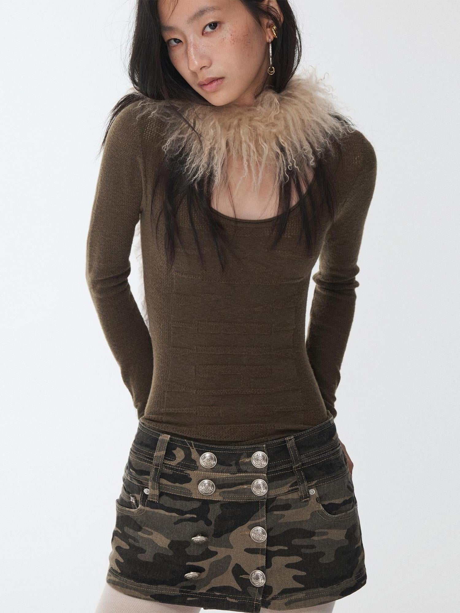 1JINN STUDIO Layering Slim Fit Crew Neck Women Solid Black Camel Olive Long Sleeve T-Shirts