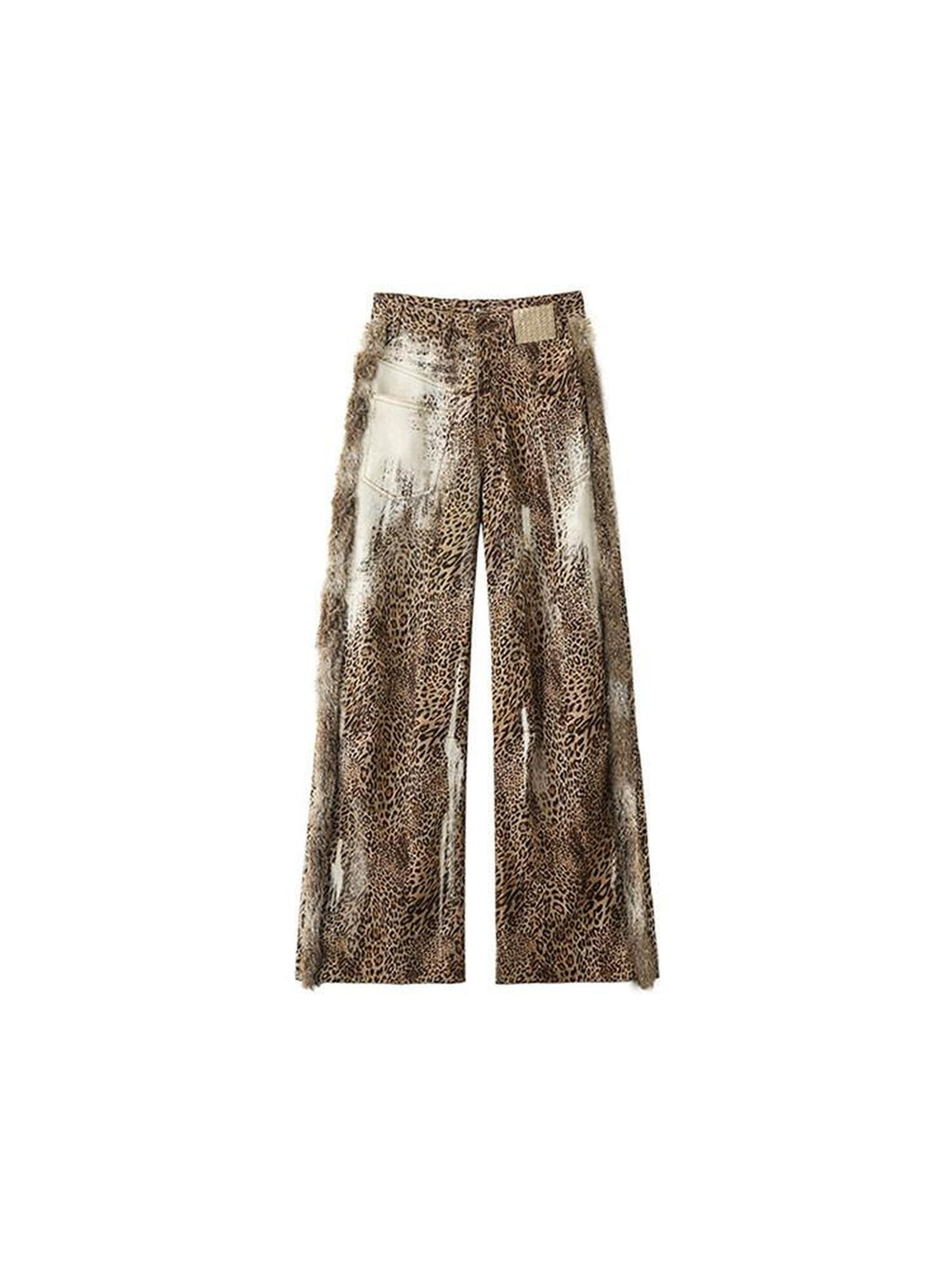 1JINN STUDIO Leopard Patchwork Low Waist Street Style Womens Casual Wide Leg Pants