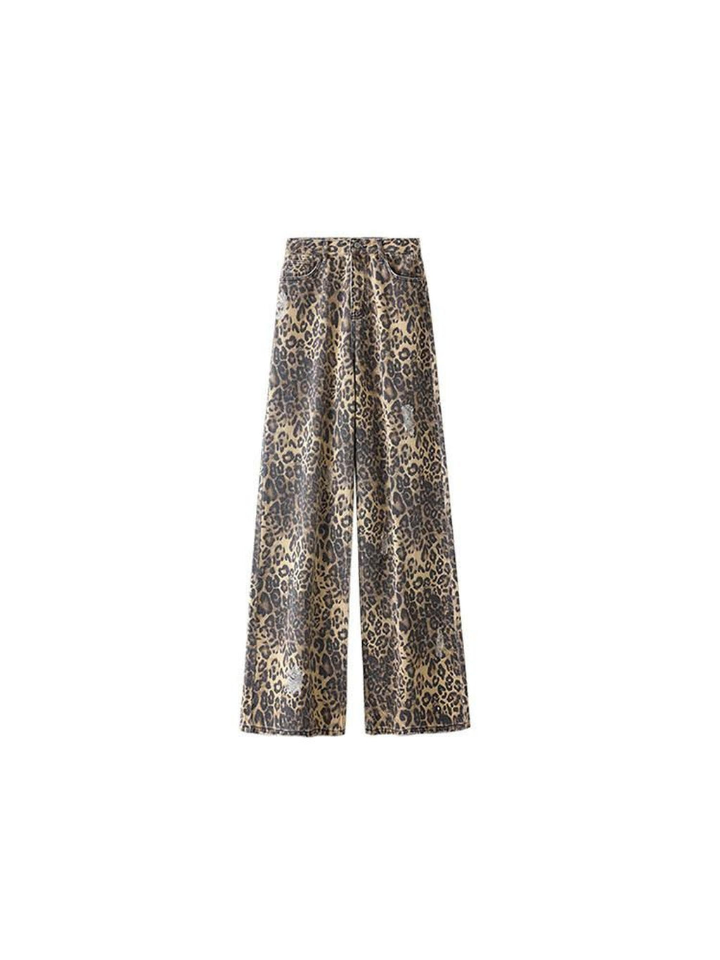 1JINN STUDIO Leopard Print Natural Waist Asymmetric Pocket Vintage Women Eco Wide Leg Pants