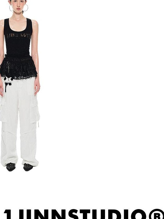 1JINN STUDIO Leopard Print Natural Waist Asymmetric Pocket Vintage Women Eco Wide Leg Pants