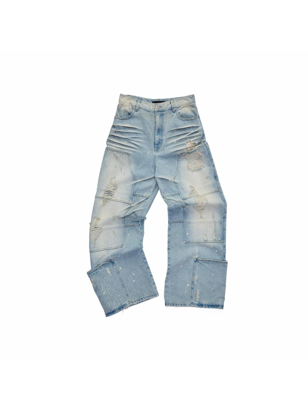 1JINN STUDIO Light Wash Ripped Low Rise Loose 100 Percent Cotton Women Wide Leg Jeans