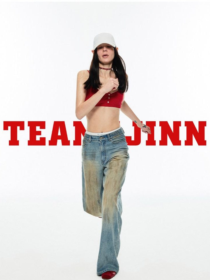 1JINN STUDIO Light Washed Natural Waist Relaxed No Stretch Zip Fly Youth Denim Wide Leg Jeans