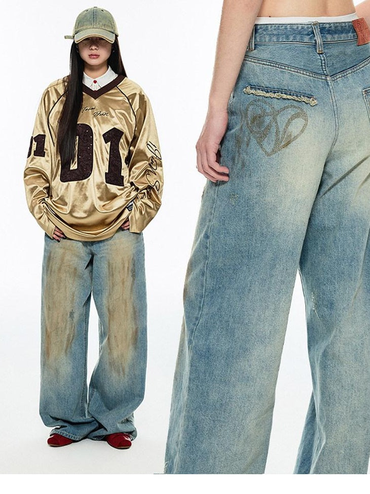 1JINN STUDIO Light Washed Natural Waist Relaxed No Stretch Zip Fly Youth Denim Wide Leg Jeans