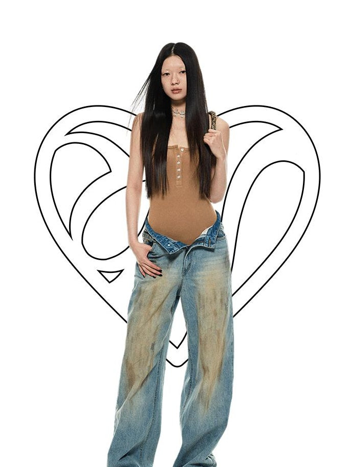 1JINN STUDIO Light Washed Natural Waist Relaxed No Stretch Zip Fly Youth Denim Wide Leg Jeans
