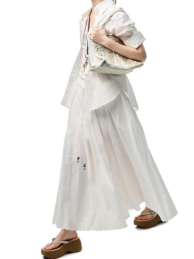 1JINN STUDIO Lightweight 100% Cotton Tie Waist A Line Mid Waist Girls Casual Maxi Skirts