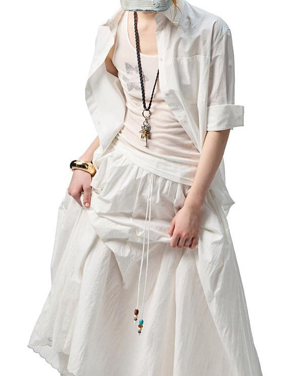 1JINN STUDIO Lightweight 100% Cotton Tie Waist A Line Mid Waist Girls Casual Maxi Skirts