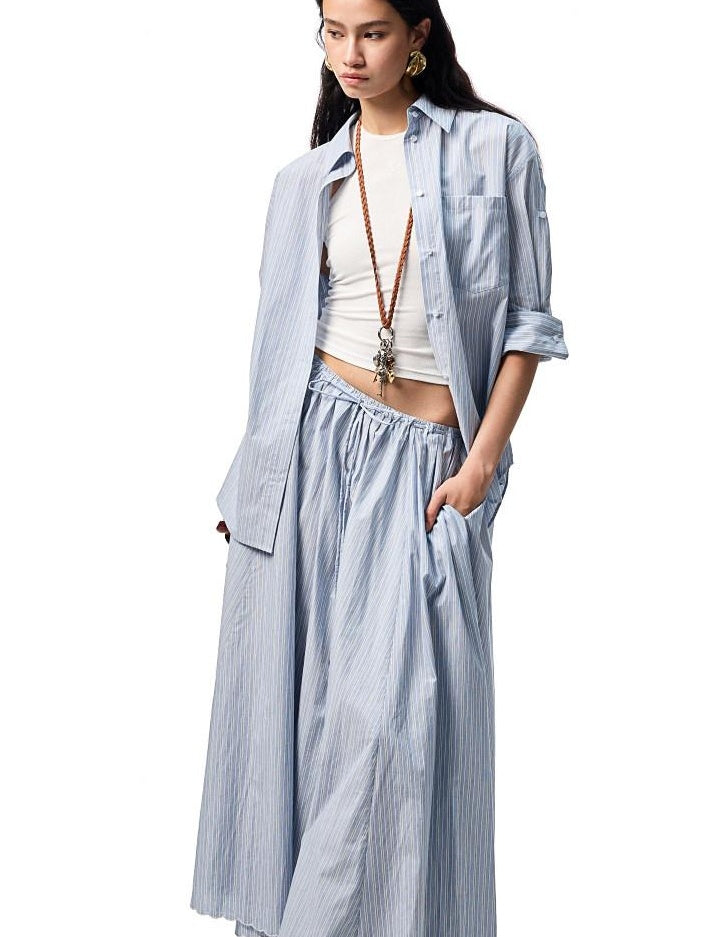 1JINN STUDIO Lightweight 100% Cotton Tie Waist A Line Mid Waist Girls Casual Maxi Skirts