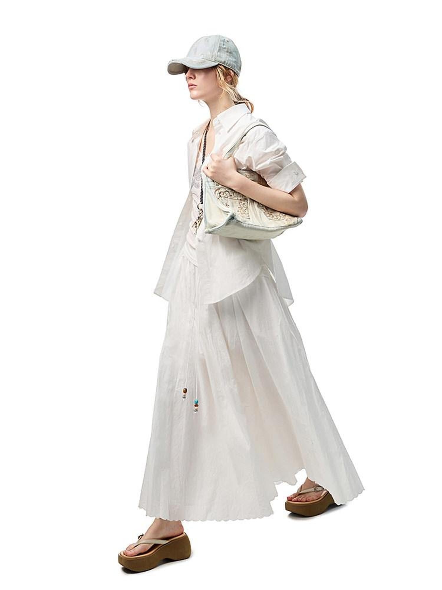 1JINN STUDIO Lightweight 100% Cotton Tie Waist A Line Mid Waist Girls Casual Maxi Skirts