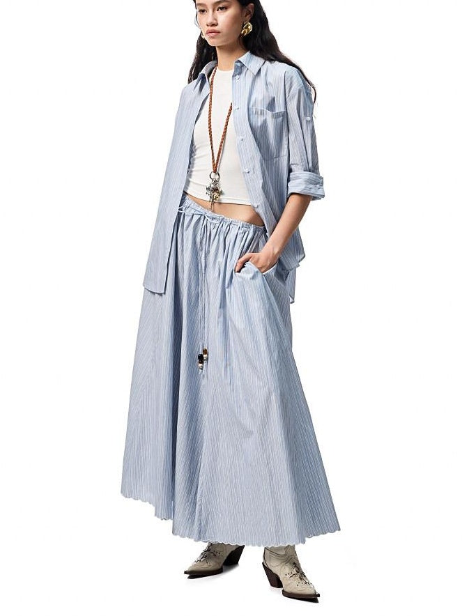1JINN STUDIO Lightweight 100% Cotton Tie Waist A Line Mid Waist Girls Casual Maxi Skirts