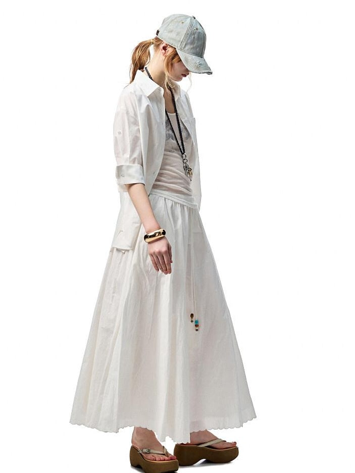 1JINN STUDIO Lightweight 100% Cotton Tie Waist A Line Mid Waist Girls Casual Maxi Skirts