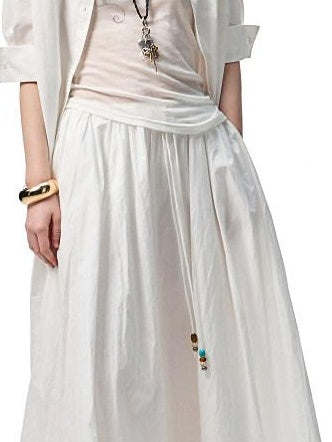1JINN STUDIO Lightweight 100% Cotton Tie Waist A Line Mid Waist Girls Casual Maxi Skirts