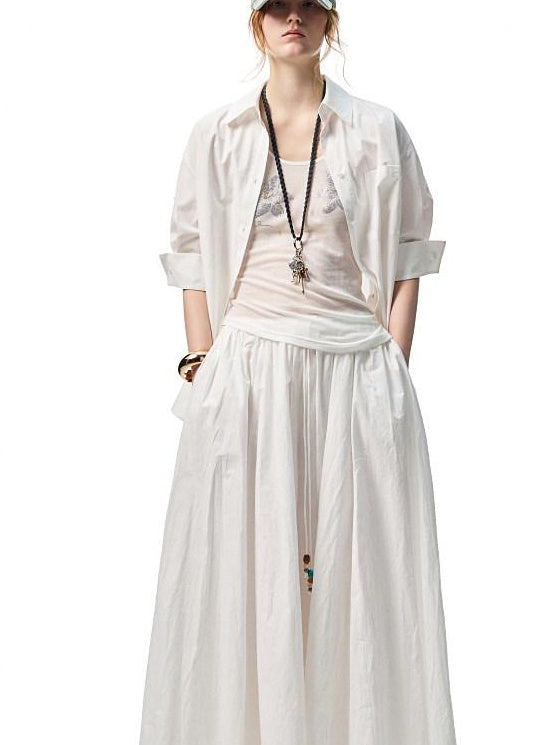 1JINN STUDIO Lightweight 100% Cotton Tie Waist A Line Mid Waist Girls Casual Maxi Skirts
