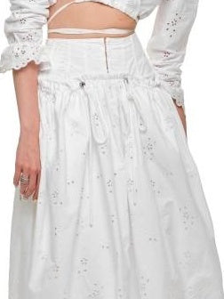 1JINN STUDIO Lightweight Cotton V-neck Bell Sleeve Slim Fit Women White Jacquard Blouses
