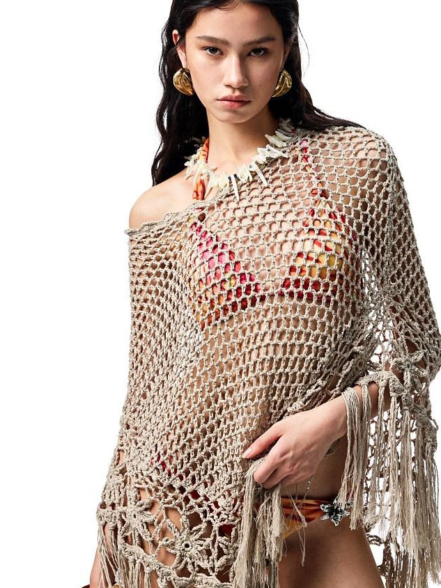 1JINN STUDIO Lightweight Polka Dot Rectangular Shawl European Chic Knit For Women Sweaters