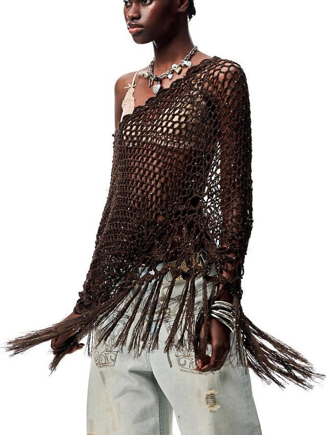 1JINN STUDIO Lightweight Polka Dot Rectangular Shawl European Chic Knit For Women Sweaters