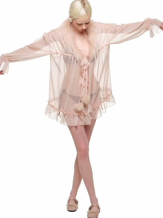 1JINN STUDIO Lightweight Warm French Pleated Loose V-neck Long Sleeve Blouses