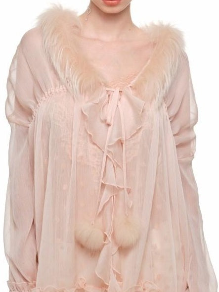 1JINN STUDIO Lightweight Warm French Pleated Loose V-neck Long Sleeve Blouses