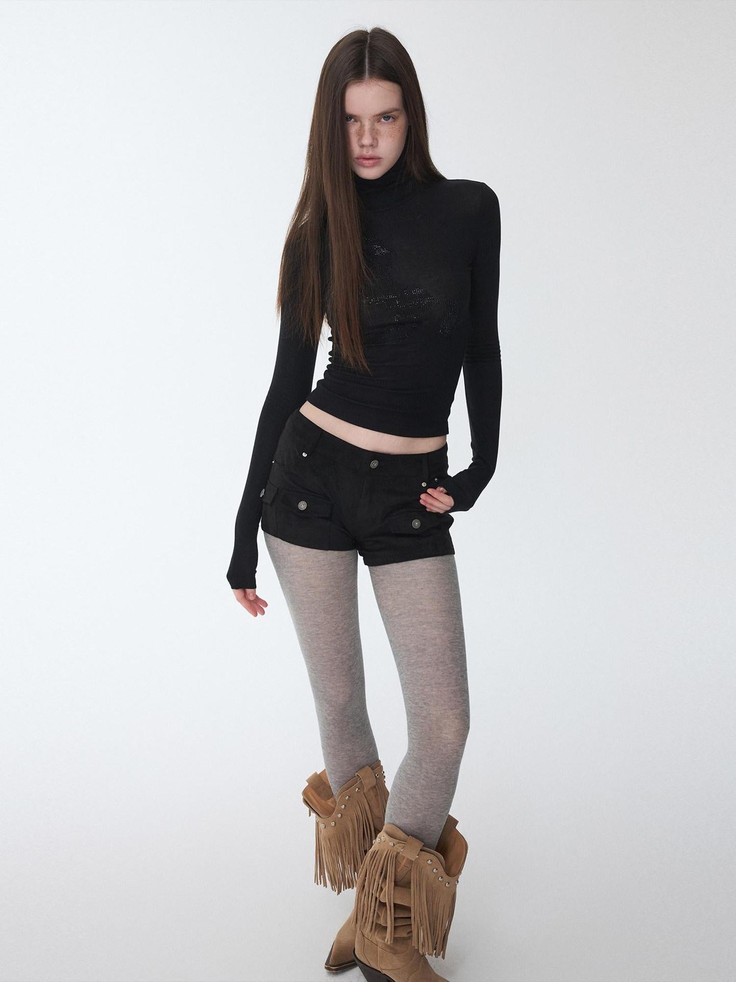 1JINN STUDIO Low Rise Cargo Button Fly Stretch Utility Women Casual Mini Shorts