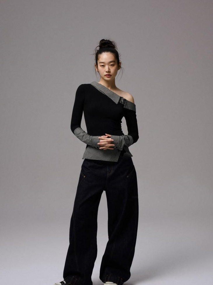 1JINN STUDIO Low Rise Patchwork Embroidered Casual Women Relaxed Wide Leg Pants