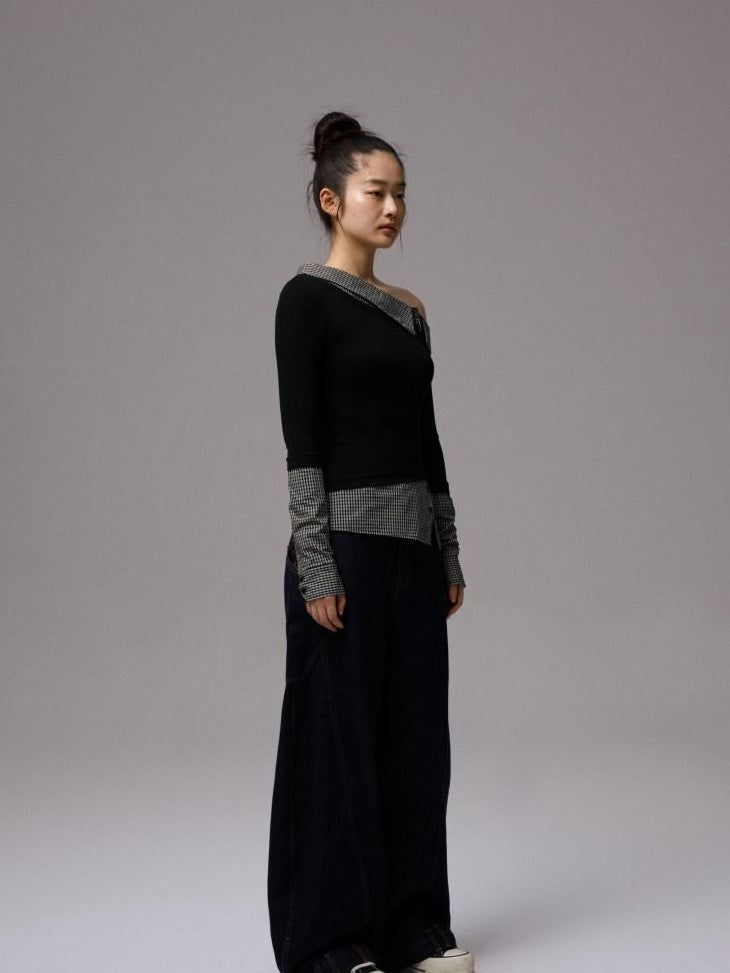 1JINN STUDIO Low Rise Patchwork Embroidered Casual Women Relaxed Wide Leg Pants