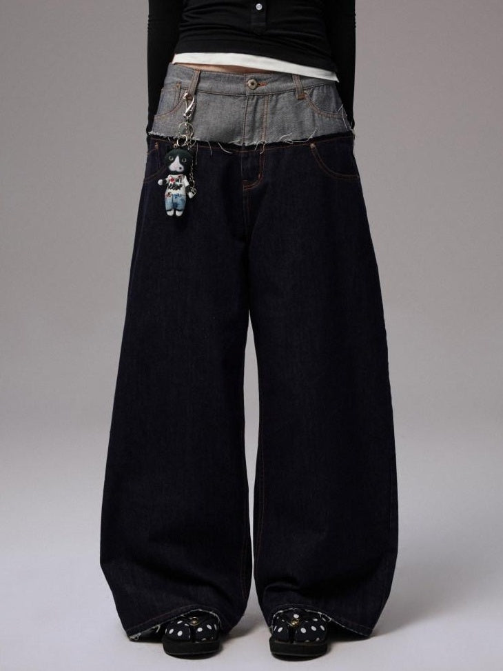 1JINN STUDIO Low Rise Patchwork Embroidered Casual Women Relaxed Wide Leg Pants