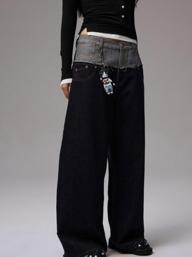 1JINN STUDIO Low Rise Patchwork Embroidered Casual Women Relaxed Wide Leg Pants