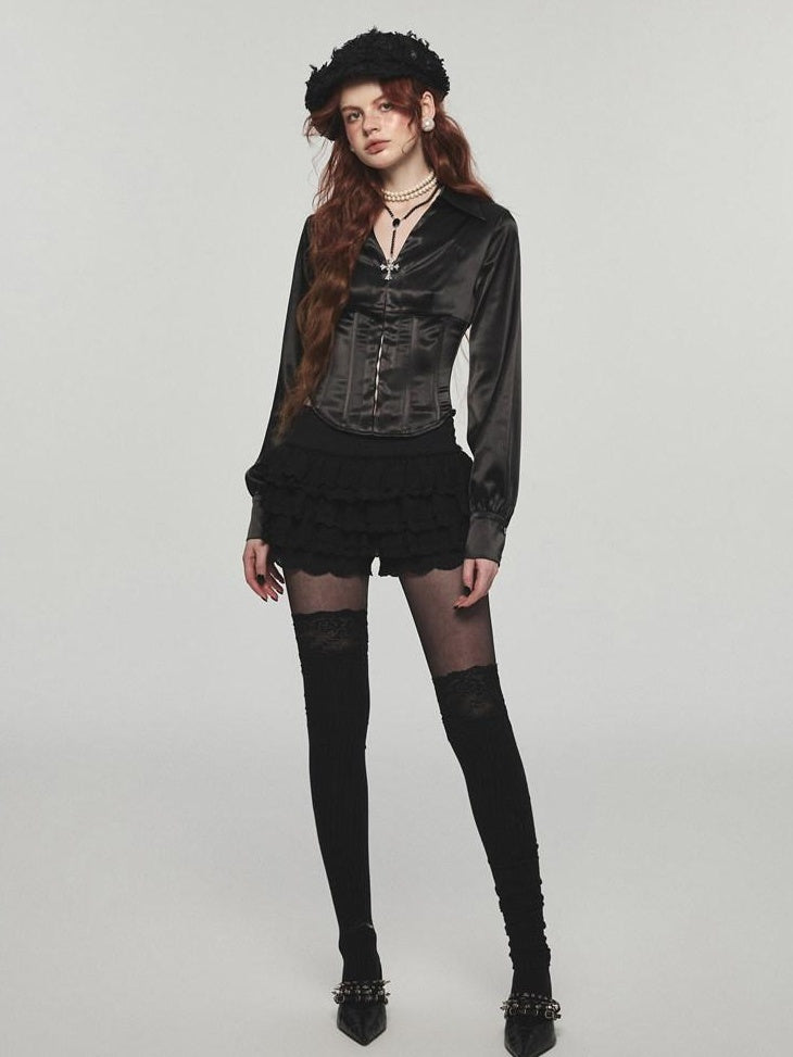 1JINN STUDIO Low Waist Lace Cotton Slim Fit Street Style Solid Color Women Mini Shorts
