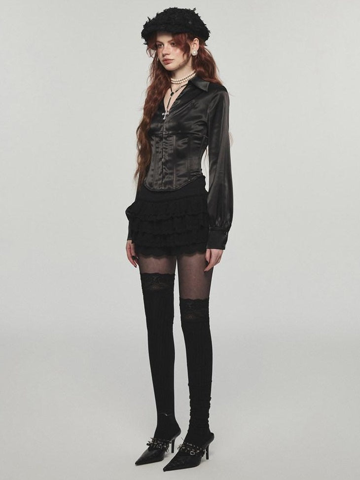 1JINN STUDIO Low Waist Lace Cotton Slim Fit Street Style Solid Color Women Mini Shorts
