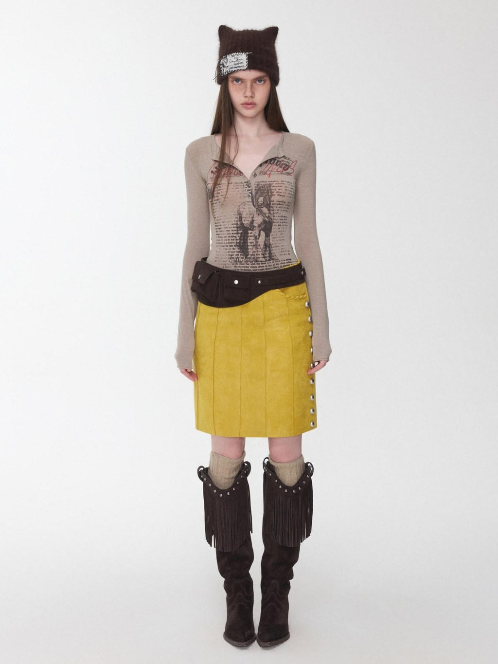 1JINN STUDIO Low Waist Slim H Line Straight Casual Women Daily Polyester Midi Skirts