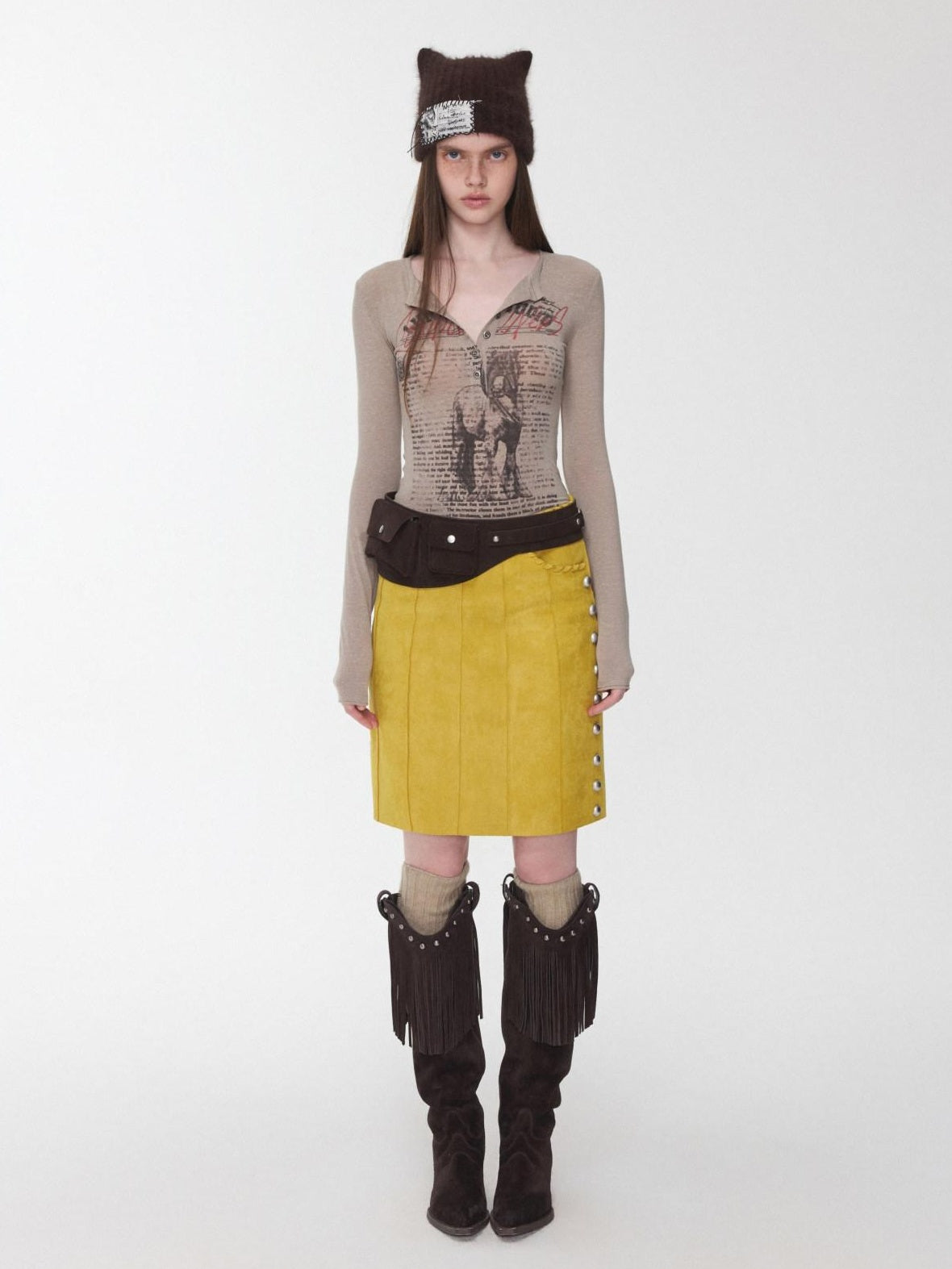 1JINN STUDIO Low Waist Slim H Line Straight Casual Women Daily Polyester Midi Skirts