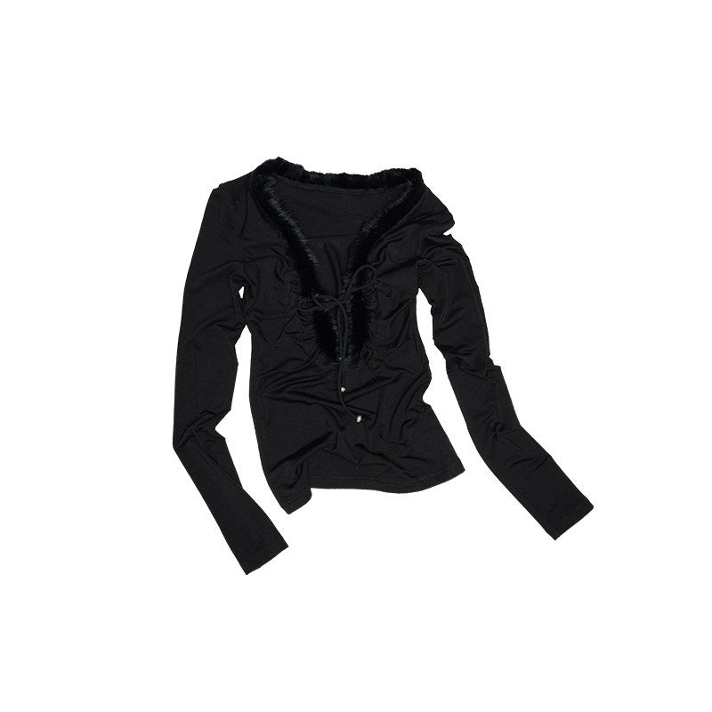 1JINN_STUDIO_Lyocell_Stretch_Slim_Fit_Commuter_V-neck_Fuzzy_Edge_Women_Long_Sleeve_T-Shirts_MISSTT