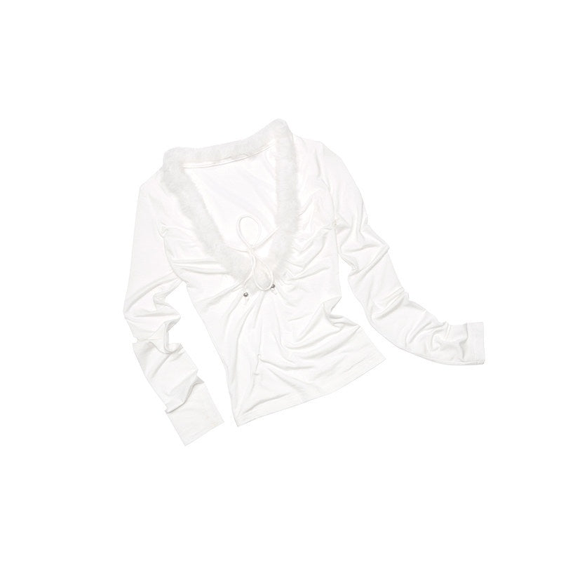 1JINN_STUDIO_Lyocell_Stretch_Slim_Fit_Commuter_V-neck_Fuzzy_Edge_Women_Long_Sleeve_T-Shirts_MISSTT