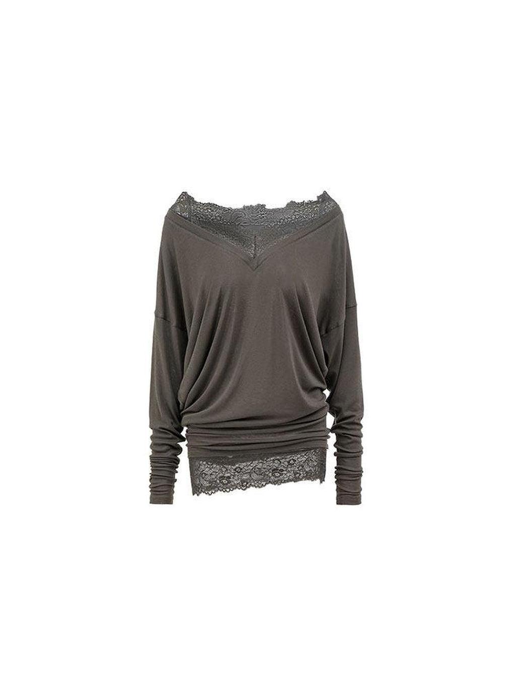1JINN STUDIO Lyocell Wool Blend Lace V-neck Loose Punk Street Women Long Sleeve T-Shirts
