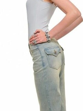 1JINN STUDIO Micro Stretch Washed Slim Natural Waist Office Petite Denim Blue Bootcut Jeans