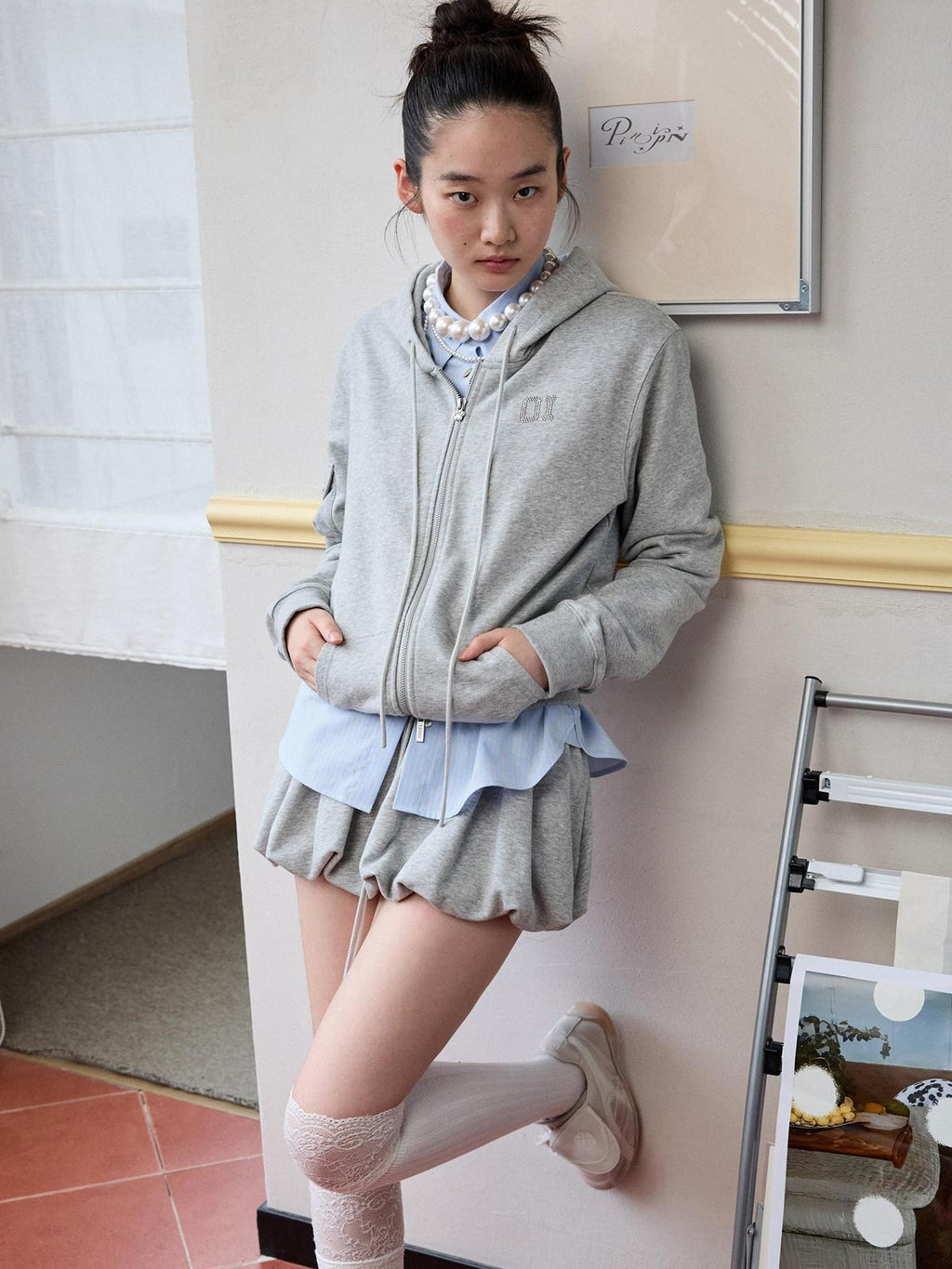 1JINN STUDIO Moisture Wicking Cotton Slim Fit Polo Collar Long Sleeve Striped Women Shirts