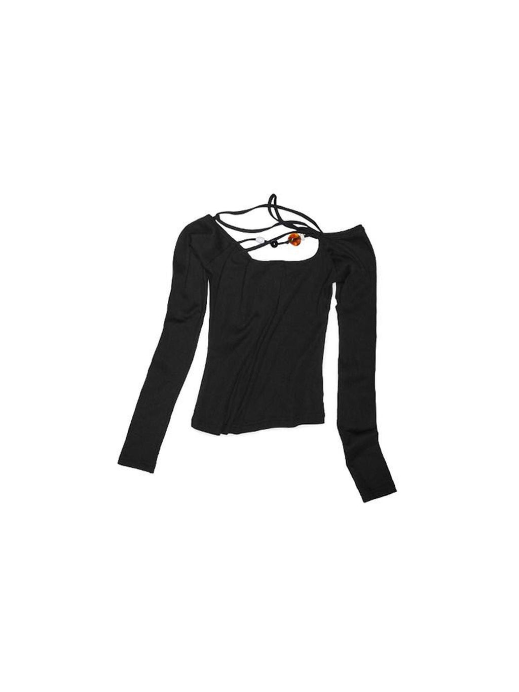 1JINN STUDIO Moisture Wicking Slim Asymmetric Boat Neck Cross Black Long Sleeve T-Shirts