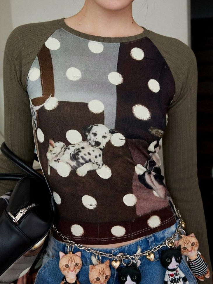 1JINN STUDIO Moisture Wicking Slim Fit Printed Round Neck Ladies Viscose Long Sleeve T-Shirts
